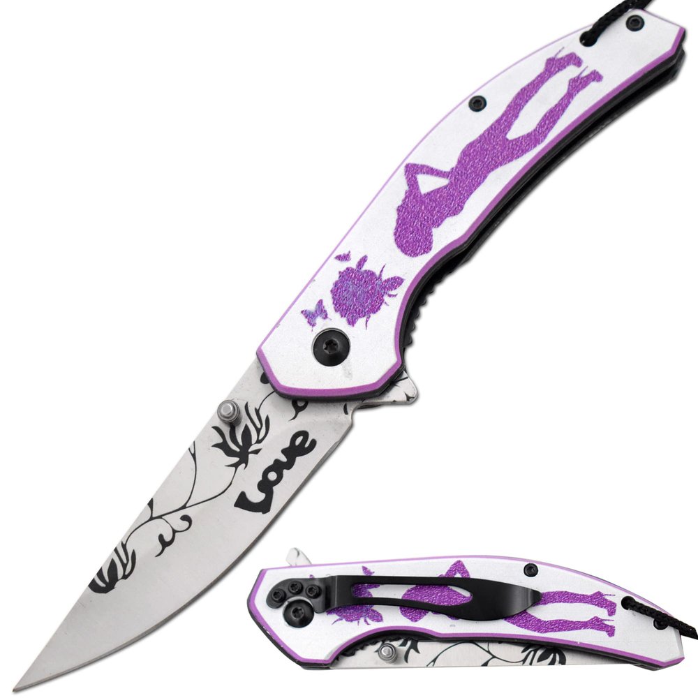 Snake Eye Tactical Ladies Valentines day Pocket Knife EDC Hunting Camping Knife (Purple)