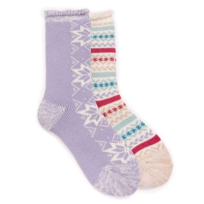 MUK LUKS Unisex Kid's 2 Pair Pack Heat Retainer, Purple Snowflake, L (1-3)