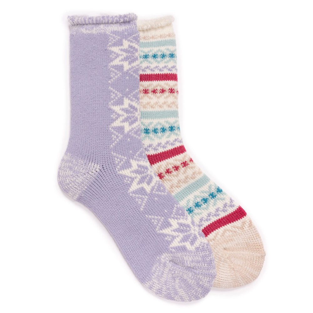 MUK LUKS Unisex Kid's 2 Pair Pack Heat Retainer, Purple Snowflake, L (1-3)