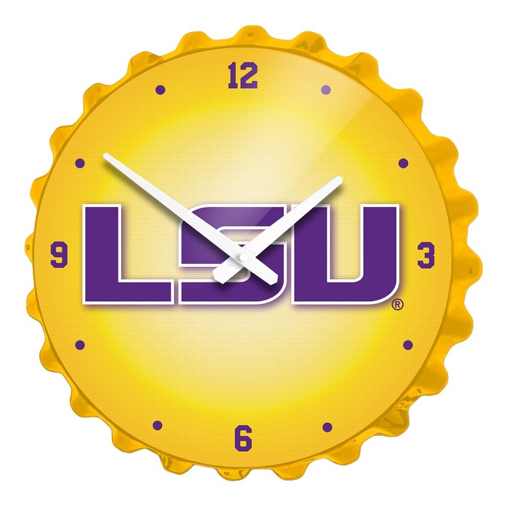 The Fan-Brand NCAA LSU Tigers: LSU - Bottle Cap Wall Clock - Sports Team Bar Sign Dcor - Home, Dorm, Garage, Office, Fan Cave