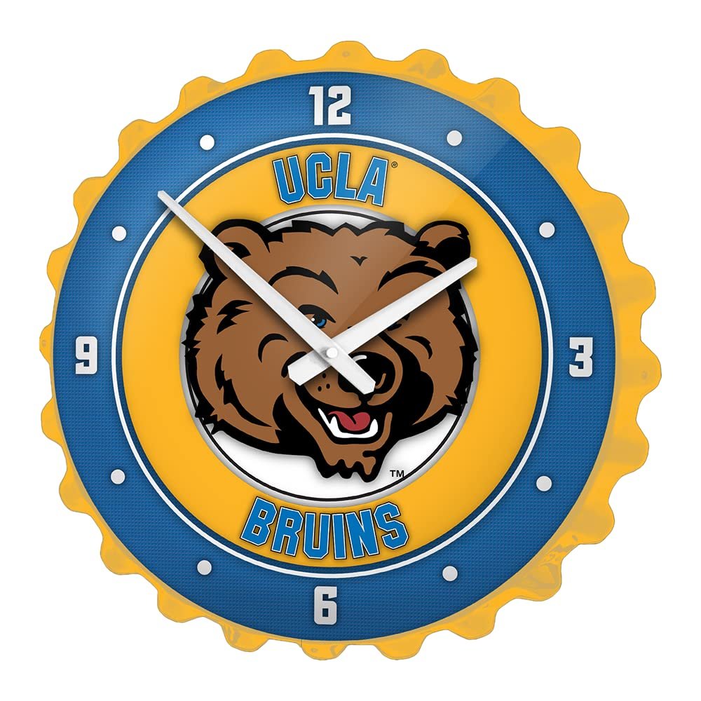 The Fan-Brand NCAA UCLA Bruins: Mascot - Bottle Cap Wall Clock - Sports Team Bar Sign Dcor - Home, Dorm, Garage, Office, Fan Cave