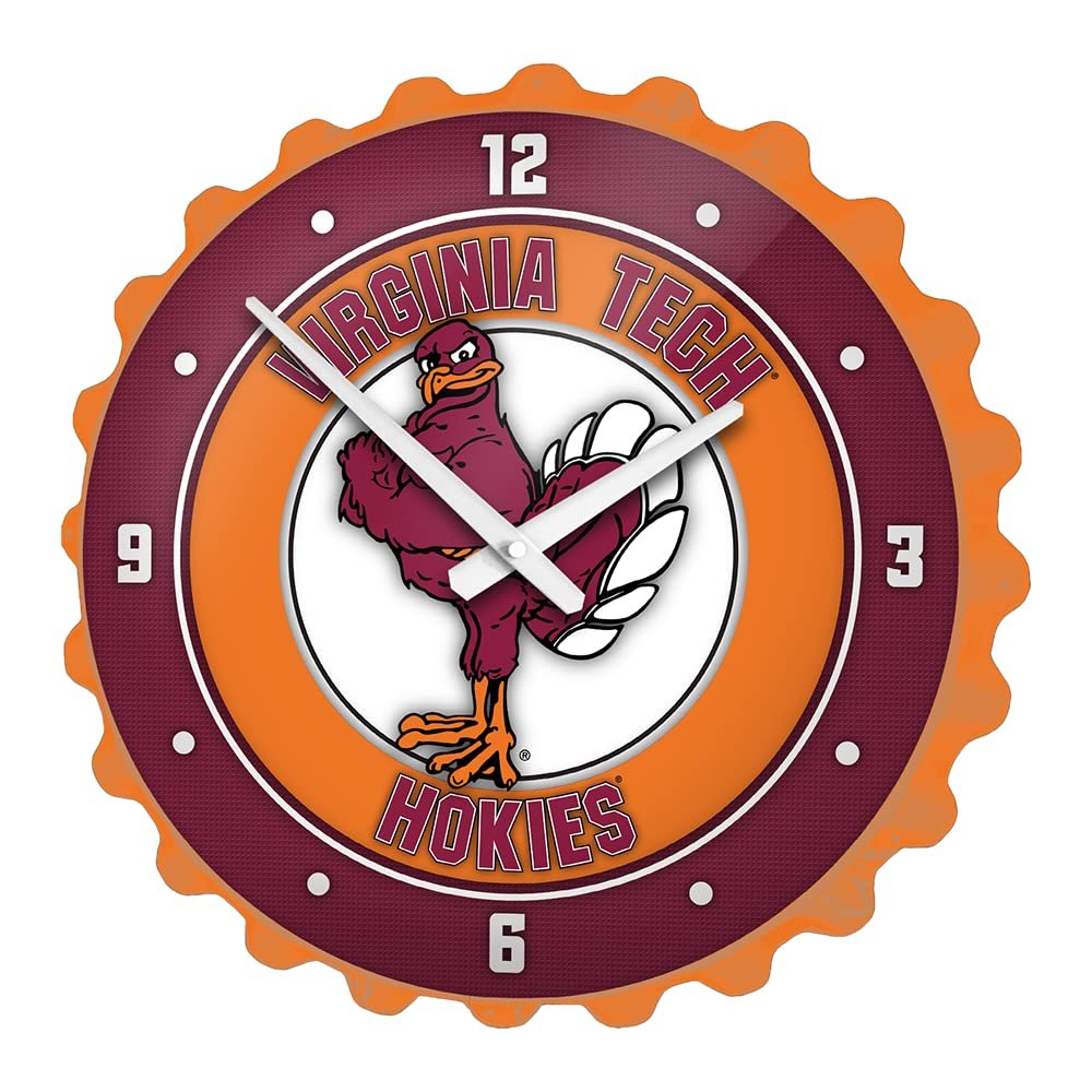 The Fan-Brand NCAA Virginia Tech Hokies: Mascot - Bottle Cap Wall Clock - Sports Team Bar Sign Dcor - Home, Dorm, Garage, Office, Fan Cave