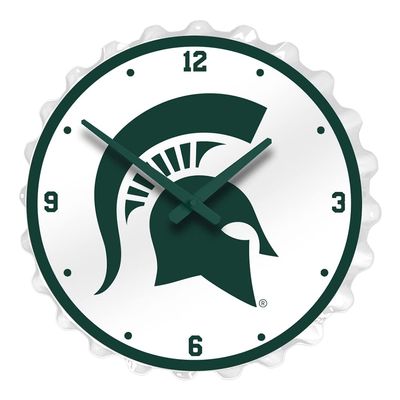 The Fan-Brand NCAA Michigan State Spartans - Bottle Cap Wall Clock - Sports Team Bar Sign Dcor - Home, Dorm, Garage, Office, Fan Cave