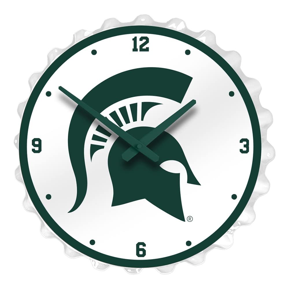 The Fan-Brand NCAA Michigan State Spartans - Bottle Cap Wall Clock - Sports Team Bar Sign Dcor - Home, Dorm, Garage, Office, Fan Cave