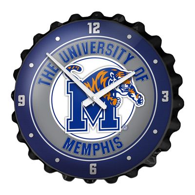 The Fan-Brand NCAA Memphis Tigers - Bottle Cap Wall Clock - Sports Team Bar Sign Dcor - Home, Dorm, Garage, Office, Fan Cave