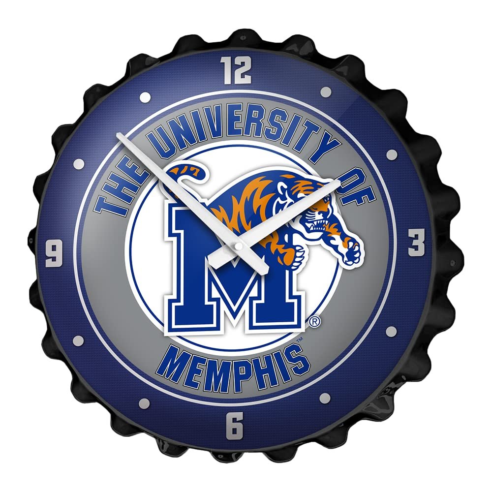The Fan-Brand NCAA Memphis Tigers - Bottle Cap Wall Clock - Sports Team Bar Sign Dcor - Home, Dorm, Garage, Office, Fan Cave