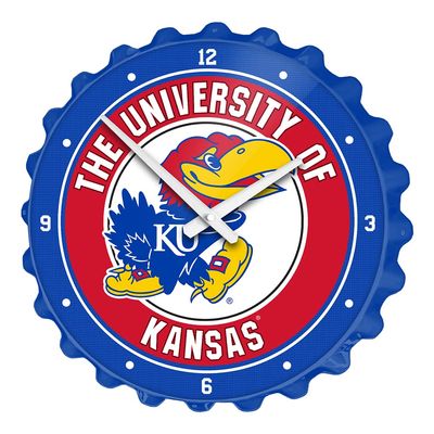 The Fan-Brand NCAA Kansas Jayhawks - Bottle Cap Wall Clock - Sports Team Bar Sign Dcor - Home, Dorm, Garage, Office, Fan Cave