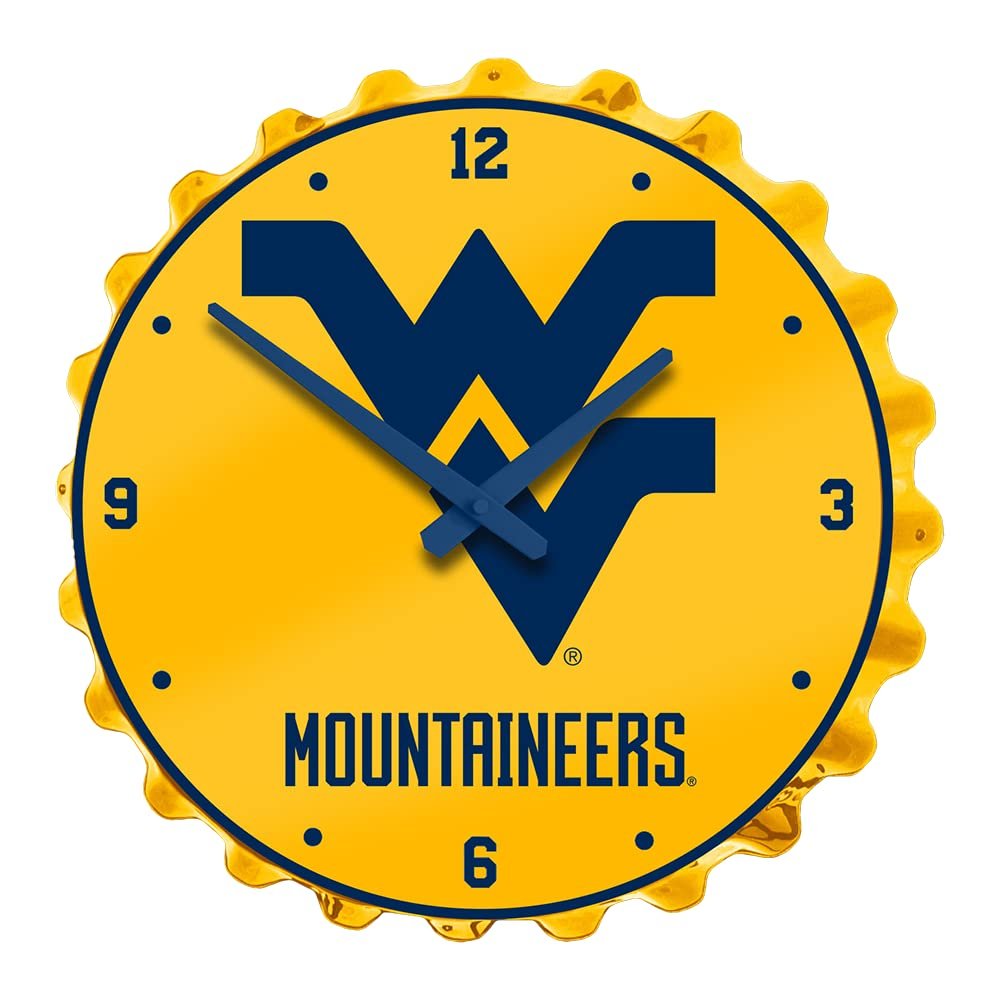 The Fan-Brand NCAA West Virginia Mountaineers - Bottle Cap Wall Clock - Sports Team Bar Sign Dcor - Home, Dorm, Garage, Office, Fan Cave