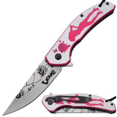 Snake Eye Tactical Ladies Valentines day Pocket Knife EDC Hunting Camping Knife (Pink)