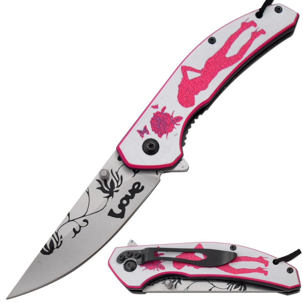 Snake Eye Tactical Ladies Valentines day Pocket Knife EDC Hunting Camping Knife (Pink)