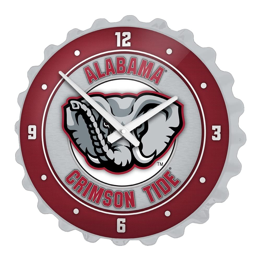 The Fan-Brand NCAA Alabama Crimson Tide: Al Logo - Bottle Cap Wall Clock - Sports Team Bar Sign Dcor - Home, Dorm, Garage, Office, Fan Cave