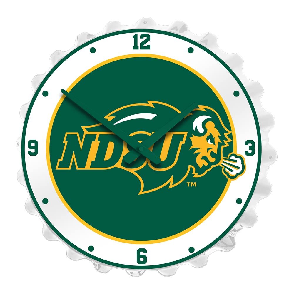 The Fan-Brand NCAA North Dakota State Bison - Bottle Cap Wall Clock - Sports Team Bar Sign Dcor - Home, Dorm, Garage, Office, Fan Cave