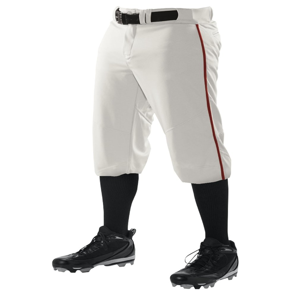 Alleson Athletic Boys' Crush Knicker Braided Baseball Pant, White/Red, L