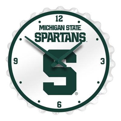 The Fan-Brand NCAA Michigan State Spartans: Block S - Bottle Cap Wall Clock - Sports Team Bar Sign Dcor - Home, Dorm, Garage, Office, Fan Cave