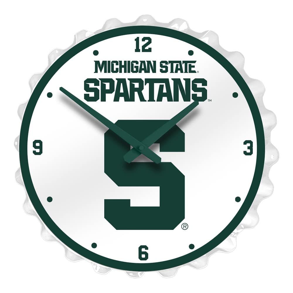The Fan-Brand NCAA Michigan State Spartans: Block S - Bottle Cap Wall Clock - Sports Team Bar Sign Dcor - Home, Dorm, Garage, Office, Fan Cave