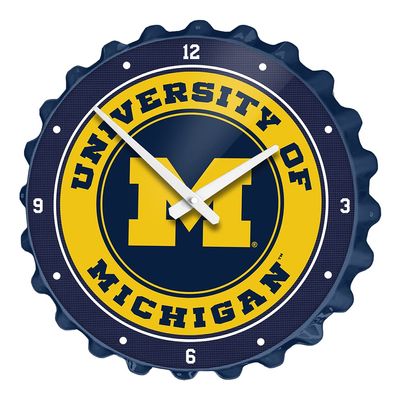 The Fan-Brand NCAA Michigan Wolverines - Bottle Cap Wall Clock - Sports Team Bar Sign Dcor - Home, Dorm, Garage, Office, Fan Cave