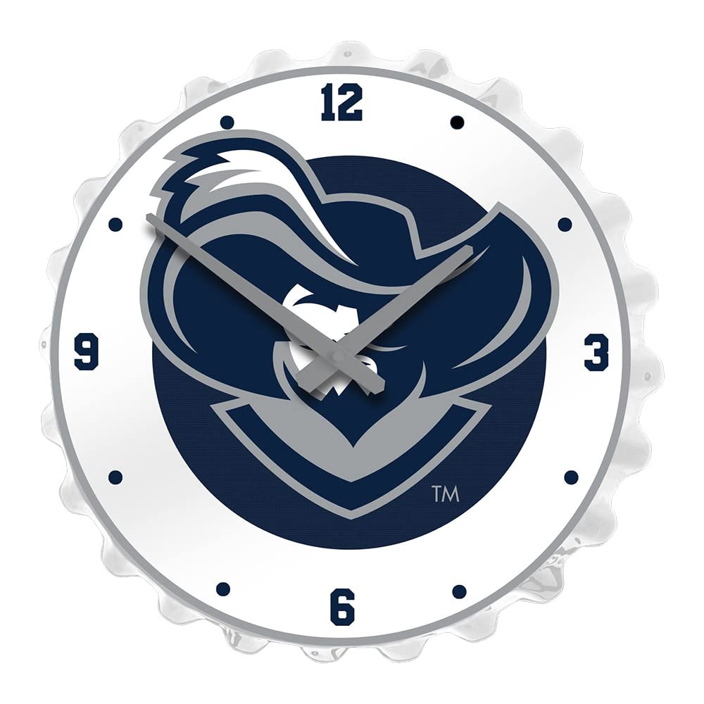 The Fan-Brand NCAA Xavier Musketeers: Musketeer - Bottle Cap Wall Clock - Sports Team Bar Sign Dcor - Home, Dorm, Garage, Office, Fan Cave