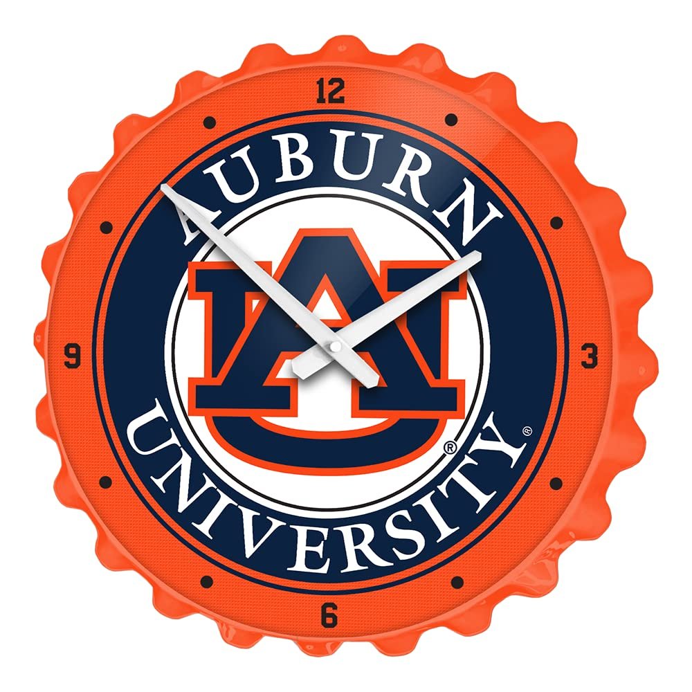 The Fan-Brand NCAA Auburn Tigers - Bottle Cap Wall Clock - Sports Team Bar Sign Dcor - Home, Dorm, Garage, Office, Fan Cave