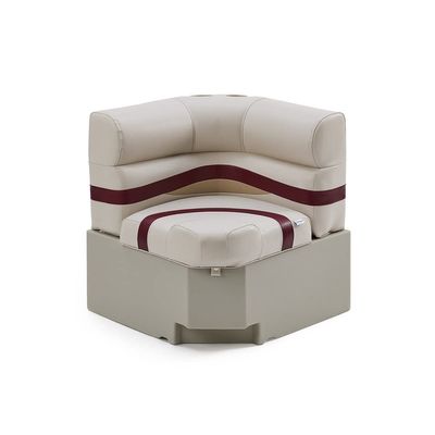 DeckMate Complete 28" Corner Premium Pontoon Boat Seat Bench and Base - Ivory, Burgundy and Tan