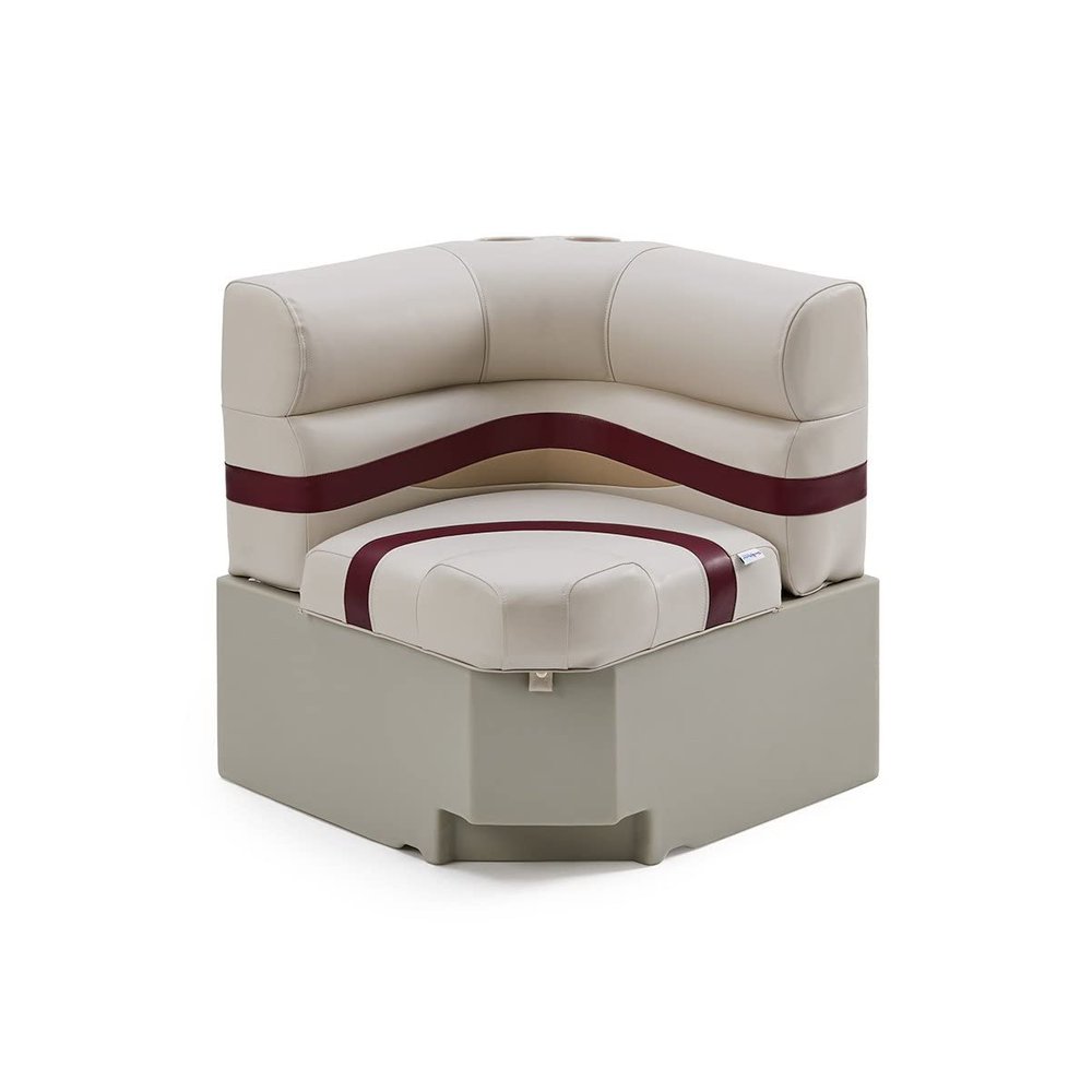 DeckMate Complete 28" Corner Premium Pontoon Boat Seat Bench and Base - Ivory, Burgundy and Tan