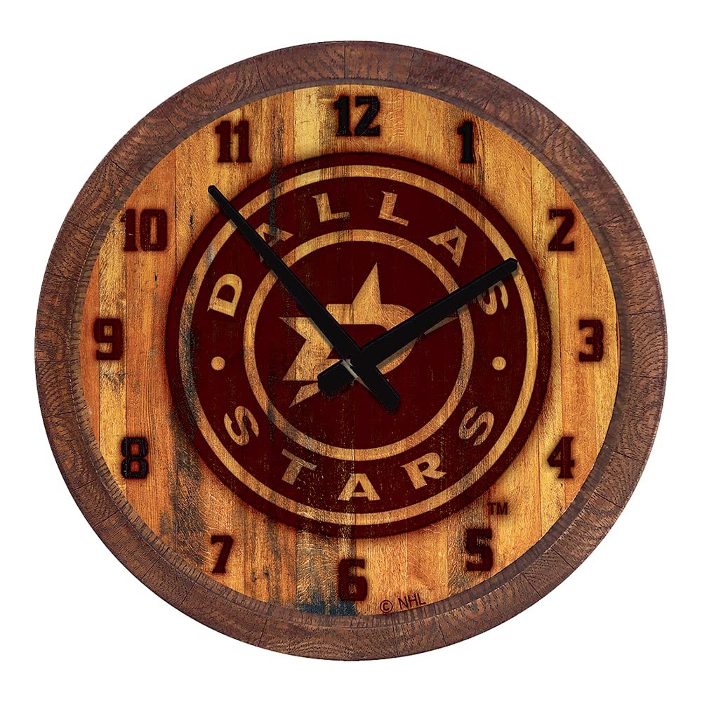 The Fan-Brand NHL Dallas Stars: Branded Faux Barrel Top Wall Clock - Sports Team Bar Sign Dcor - Home Man Cave, Party Decoration - Made On Demand
