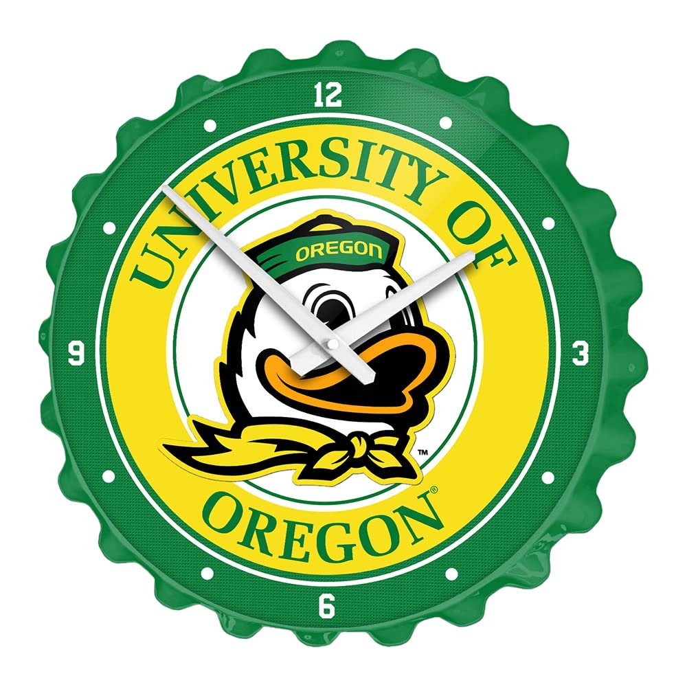 The Fan-Brand NCAA Oregon Ducks - Bottle Cap Wall Clock - Sports Team Bar Sign Dcor - Home, Dorm, Garage, Office, Fan Cave
