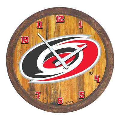 The Fan-Brand NHL Carolina Hurricanes: Faux Barrel Top Wall Clock - Sports Team Bar Sign Dcor - Home Man Cave, Party Decoration - Made On Demand