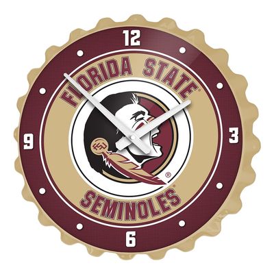 The Fan-Brand NCAA Florida State Seminoles - Bottle Cap Wall Clock - Sports Team Bar Sign Dcor - Home, Dorm, Garage, Office, Fan Cave