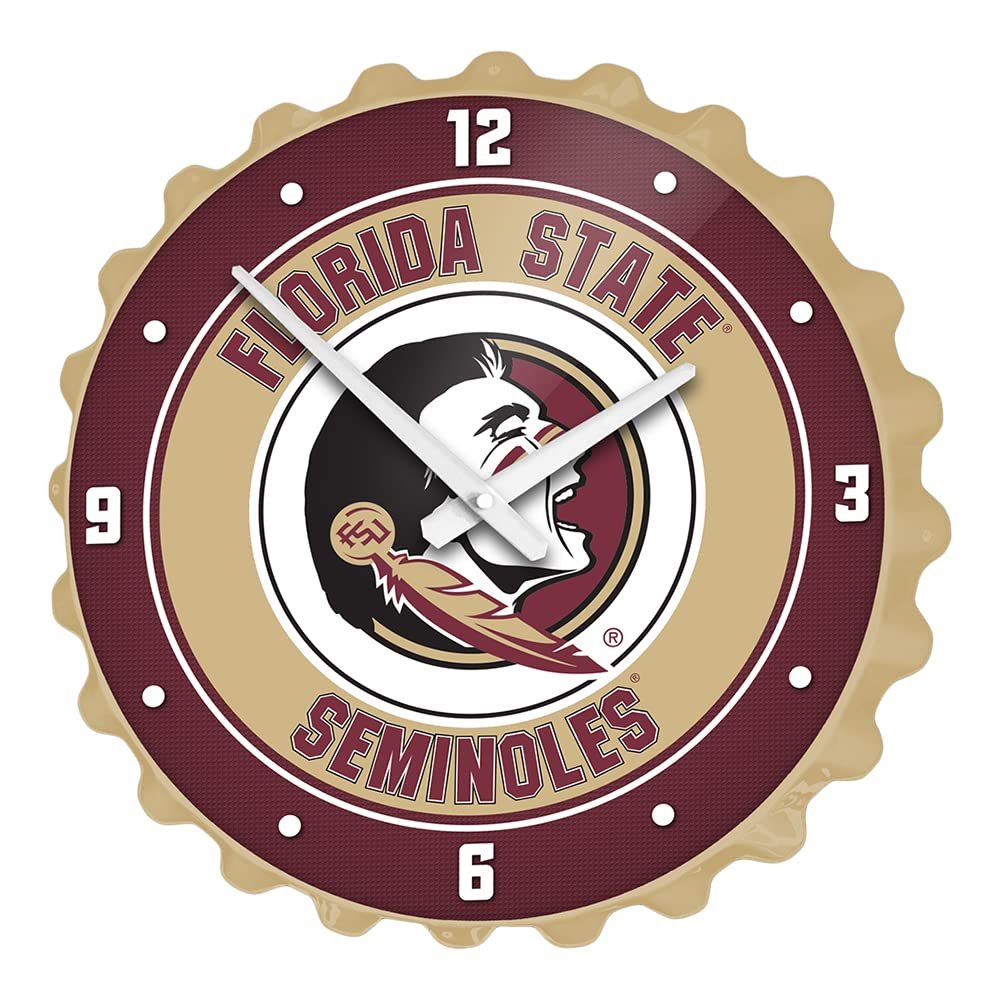 The Fan-Brand NCAA Florida State Seminoles - Bottle Cap Wall Clock - Sports Team Bar Sign Dcor - Home, Dorm, Garage, Office, Fan Cave