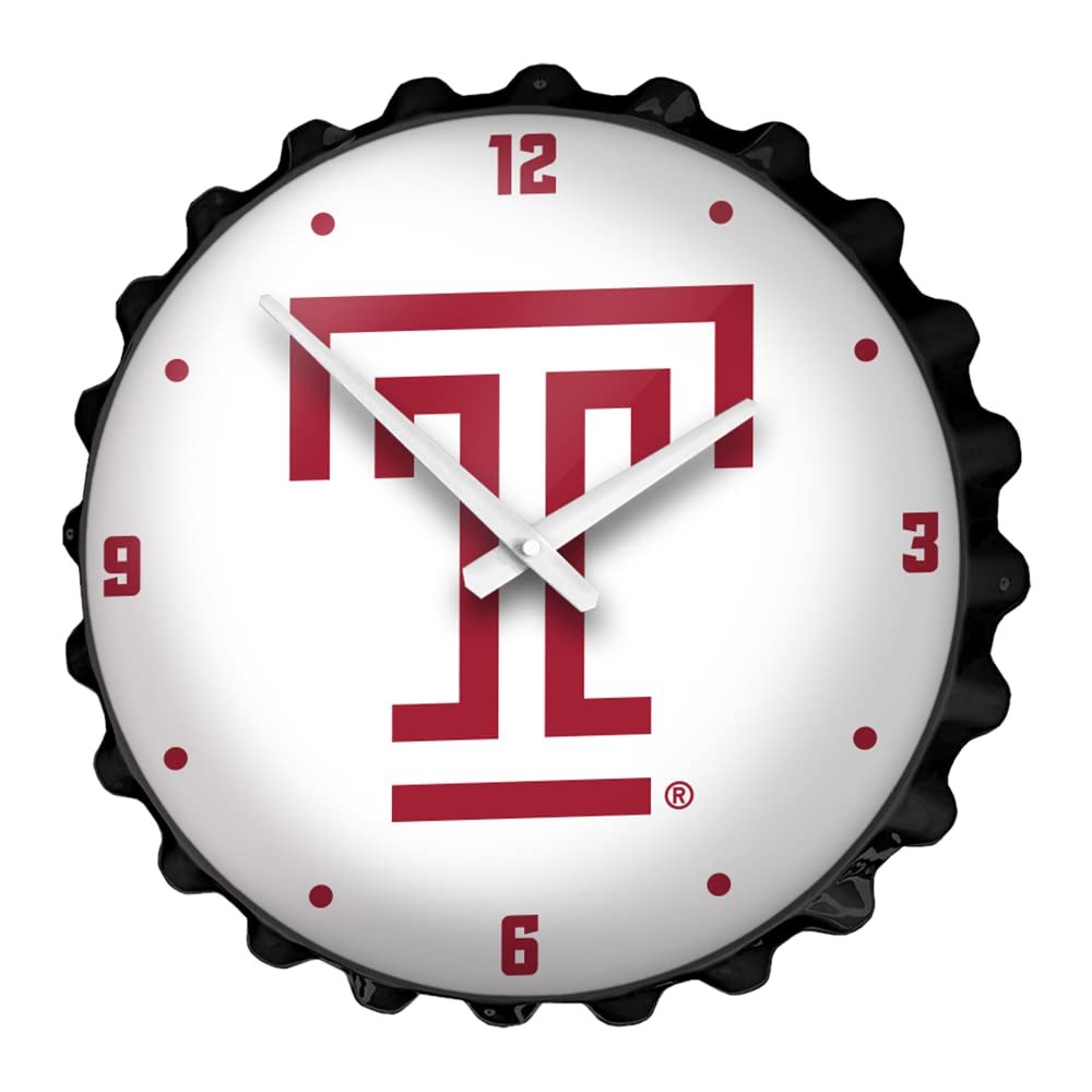 The Fan-Brand NCAA Temple Owls: Logo - Bottle Cap Wall Clock - Sports Team Bar Sign Dcor - Home, Dorm, Garage, Office, Fan Cave