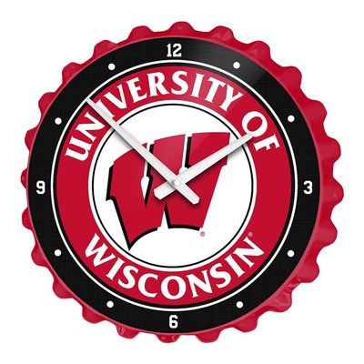 The Fan-Brand NCAA Wisconsin Badgers - Bottle Cap Wall Clock - Sports Team Bar Sign Dcor - Home, Dorm, Garage, Office, Fan Cave