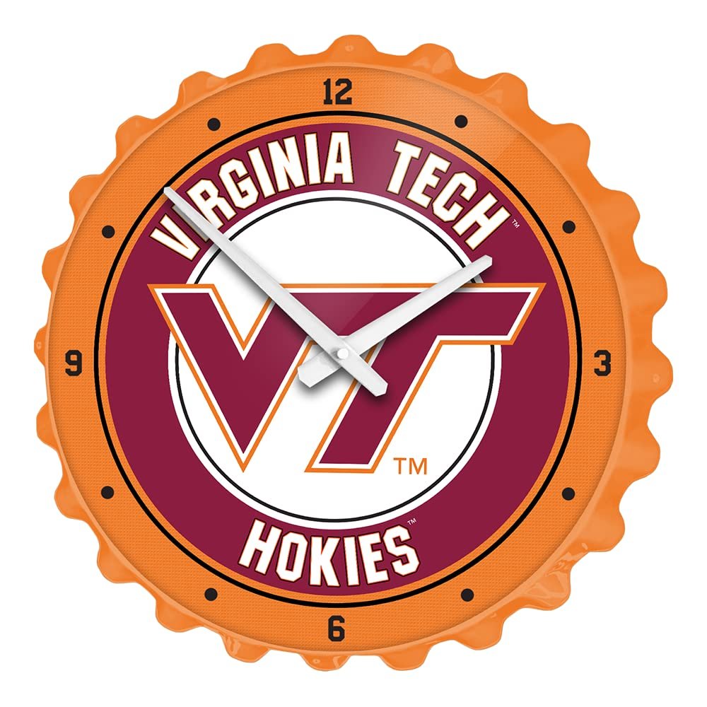 The Fan-Brand NCAA Virginia Tech Hokies - Bottle Cap Wall Clock - Sports Team Bar Sign Dcor - Home, Dorm, Garage, Office, Fan Cave