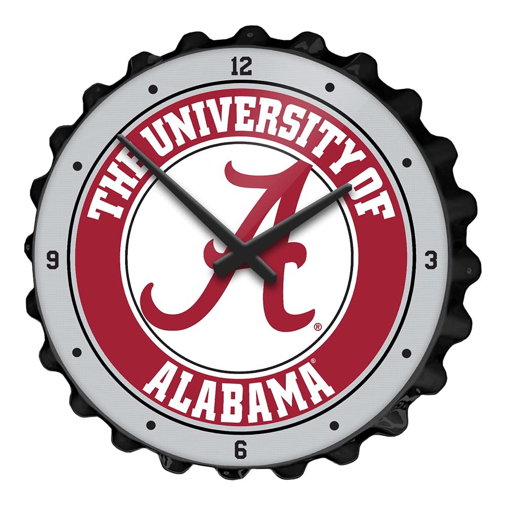 The Fan-Brand NCAA Alabama Crimson Tide - Bottle Cap Wall Clock - Sports Team Bar Sign Dcor - Home, Dorm, Garage, Office, Fan Cave