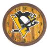 The Fan-Brand NHL Pittsburgh Penguins: Faux Barrel Top Wall Clock - Sports Team Bar Sign Dcor - Home Man Cave, Party Decoration - Made On Demand view 1