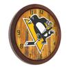 The Fan-Brand NHL Pittsburgh Penguins: Faux Barrel Top Wall Clock - Sports Team Bar Sign Dcor - Home Man Cave, Party Decoration - Made On Demand view 2