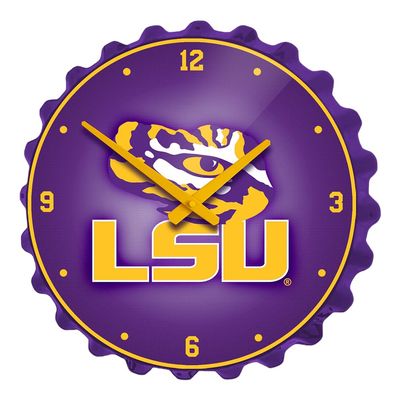 The Fan-Brand NCAA LSU Tigers - Bottle Cap Wall Clock - Sports Team Bar Sign Dcor - Home, Dorm, Garage, Office, Fan Cave