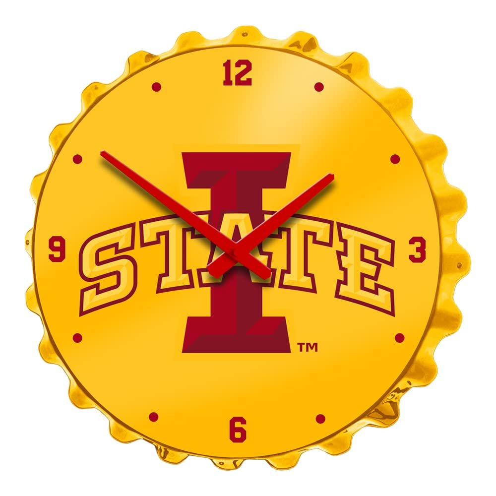 The Fan-Brand NCAA Iowa State Cyclones - Bottle Cap Wall Clock - Sports Team Bar Sign Dcor - Home, Dorm, Garage, Office, Fan Cave