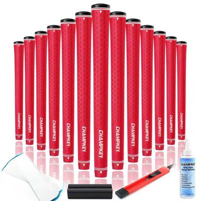 CHAMPKEY Y-LITE Golf Grips 13 Pack with All Repair Kits | All Weather Performance Golf Club Grips | High Traction Golf Rubber Grip with Texture Control TechnologyRed, Standard