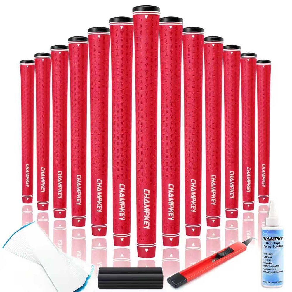 CHAMPKEY Y-LITE Golf Grips 13 Pack with All Repair Kits | All Weather Performance Golf Club Grips | High Traction Golf Rubber Grip with Texture Control TechnologyRed, Standard