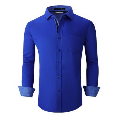 Alex Vando Mens Rayon Dress Shirts Wrinkle Free Regular Fit Stretch Button Down Shirt,Royal,XL