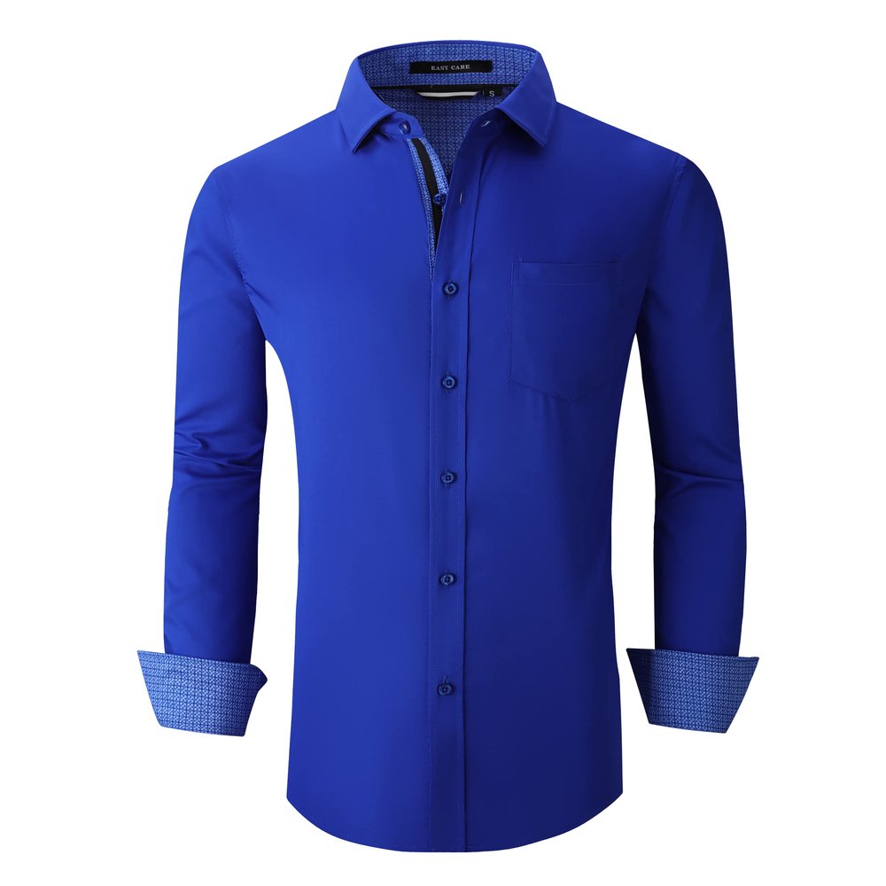 Alex Vando Mens Rayon Dress Shirts Wrinkle Free Regular Fit Stretch Button Down Shirt,Royal,XL