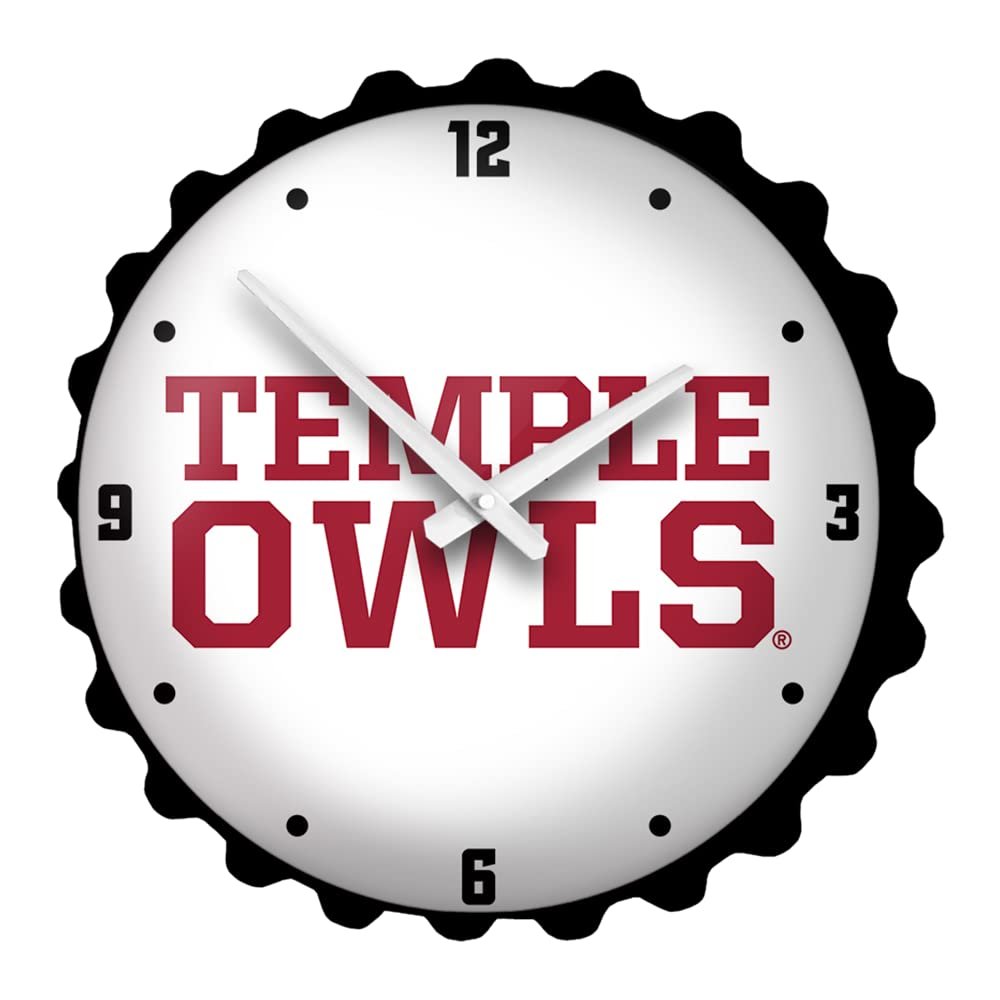 The Fan-Brand NCAA Temple Owls - Bottle Cap Wall Clock - Sports Team Bar Sign Dcor - Home, Dorm, Garage, Office, Fan Cave