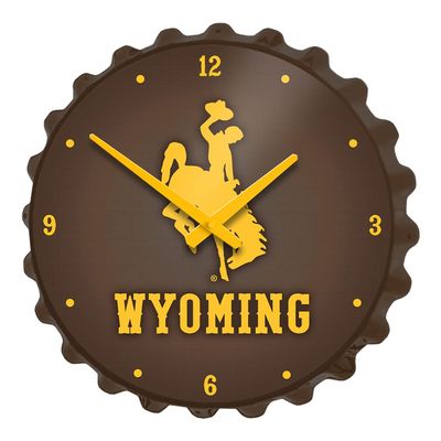 The Fan-Brand NCAA Wyoming Cowboys - Bottle Cap Wall Clock - Sports Team Bar Sign Dcor - Home, Dorm, Garage, Office, Fan Cave