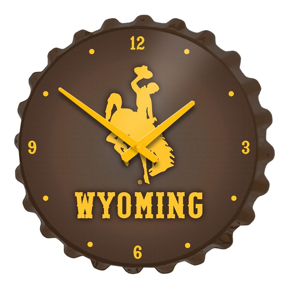 The Fan-Brand NCAA Wyoming Cowboys - Bottle Cap Wall Clock - Sports Team Bar Sign Dcor - Home, Dorm, Garage, Office, Fan Cave
