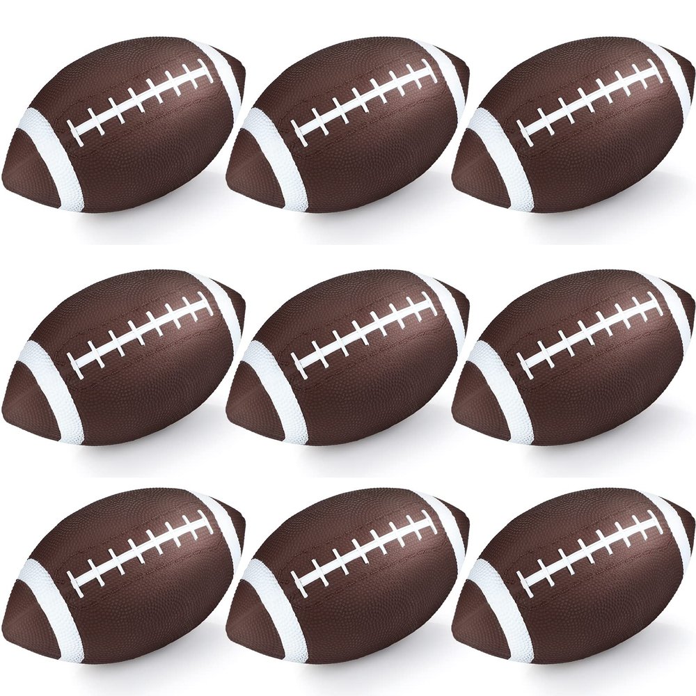 Jerify 9 Pack 9 Inch Rubber Footballs Playground Inflatable Football Bulk for Kids Comfortable Grip Ball for Junior Youth Outdoor(Brown)