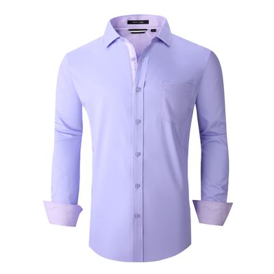 Alex Vando Mens Rayon Dress Shirts Wrinkle Free Regular Fit Stretch Button Down Shirt,Lilac,S