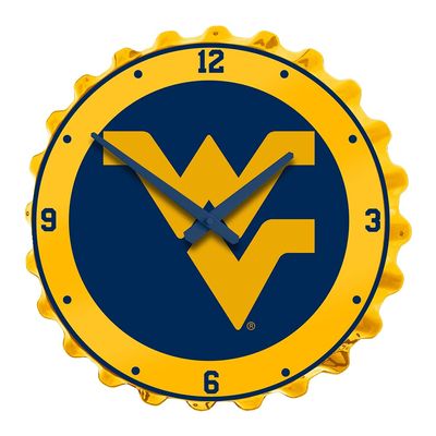 The Fan-Brand NCAA West Virginia Mountaineers: WV - Bottle Cap Wall Clock - Sports Team Bar Sign Dcor - Home, Dorm, Garage, Office, Fan Cave
