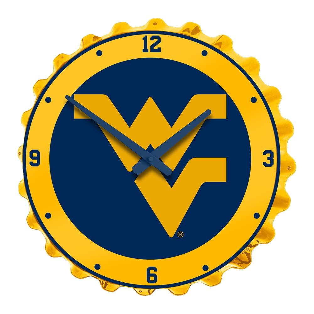 The Fan-Brand NCAA West Virginia Mountaineers: WV - Bottle Cap Wall Clock - Sports Team Bar Sign Dcor - Home, Dorm, Garage, Office, Fan Cave