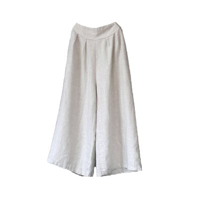 DGHM-JLMY Women's Solid Elastic Waist Oversized Straight Pants Loose Cropped Wide Leg Pants Cropped Rayon Summer Beach Pants (White,Medium,5,OZ)