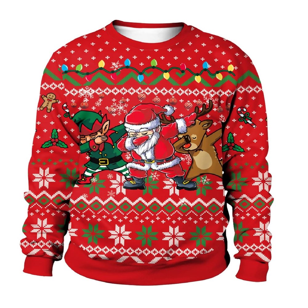 Colorful House Unisex's Ugly Christmas Jumper Sweater Printed Pullover, 3D Digital Print Sweatshirt(X-Large, Funny Christmas 03)